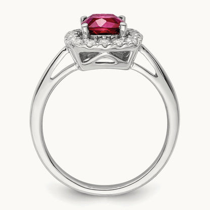July Birthstone Created Ruby Halo Ring, 0.25 ct tw Lab-Grown Diamond