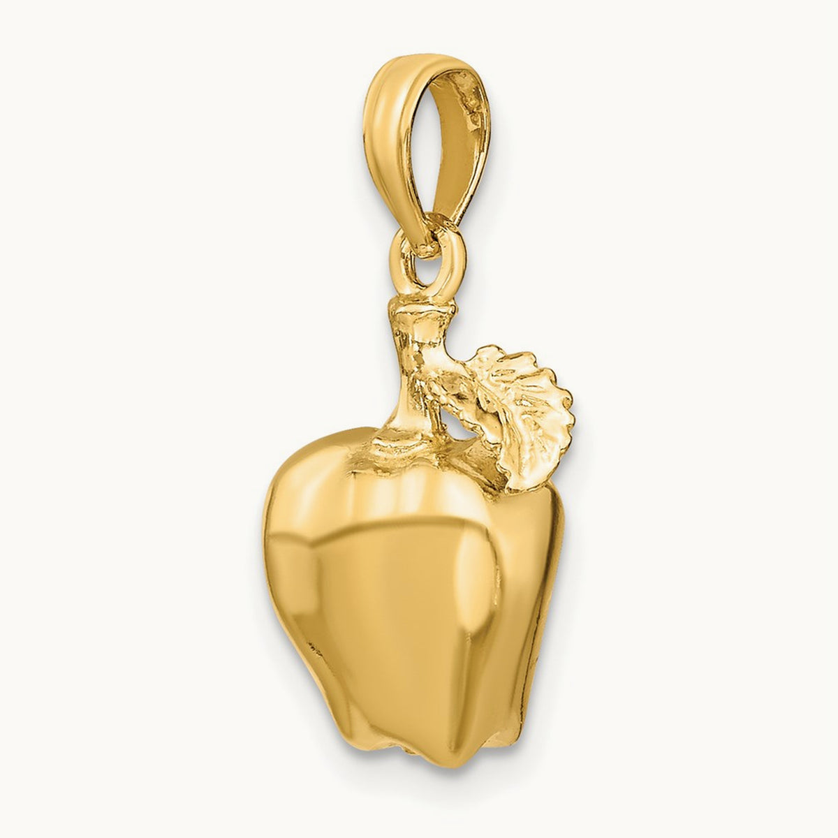 3-D Apple W/ Stem and Leaf Charm, 14K