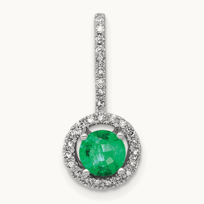Diamond and Emerald Halo Pendant, 14K White Gold