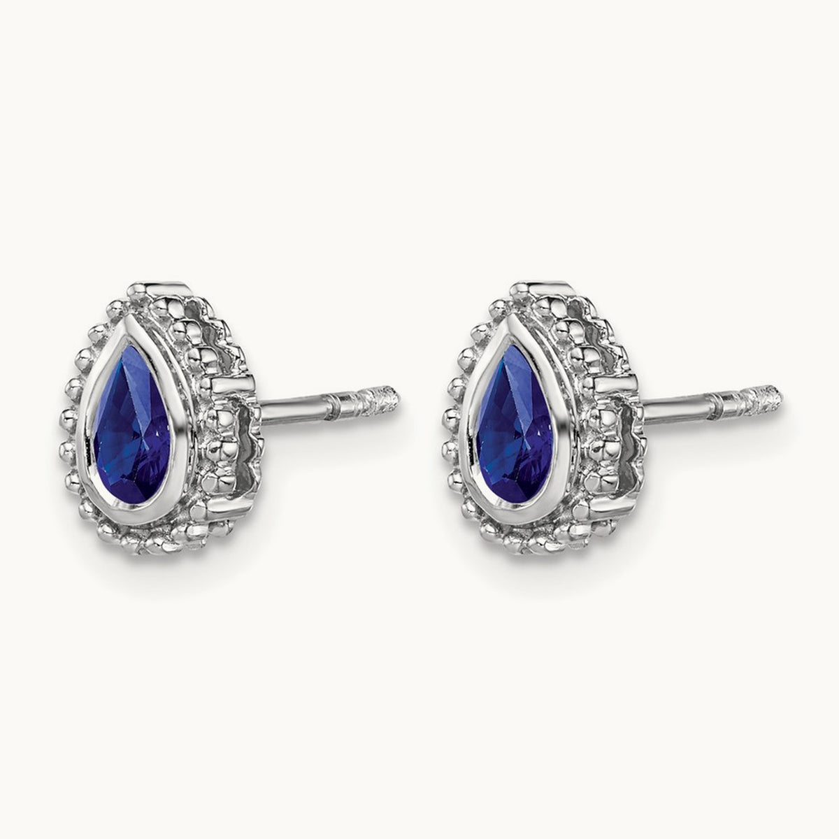 Pear Sapphire Post Earrings — 14K White Gold