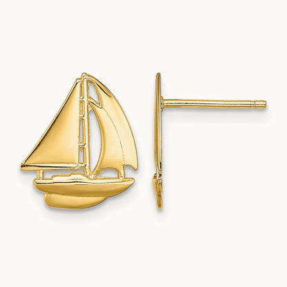 Polished Sailboat Post Earrings, 14K