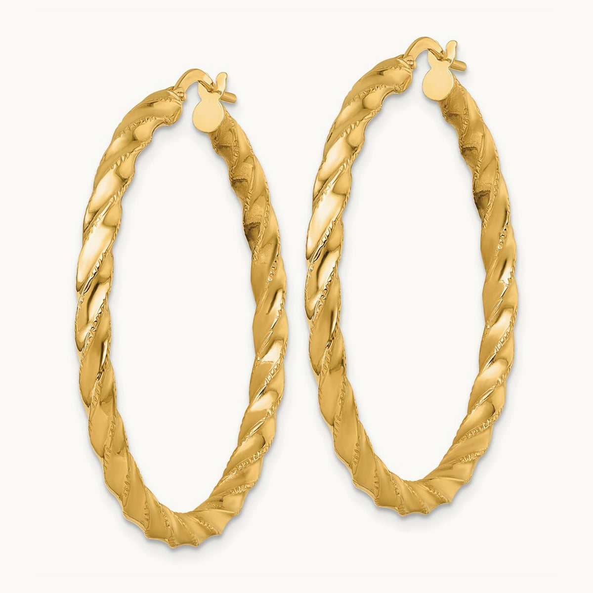 Polished Diamond-cut Twist Hoop Earrings — 40mm