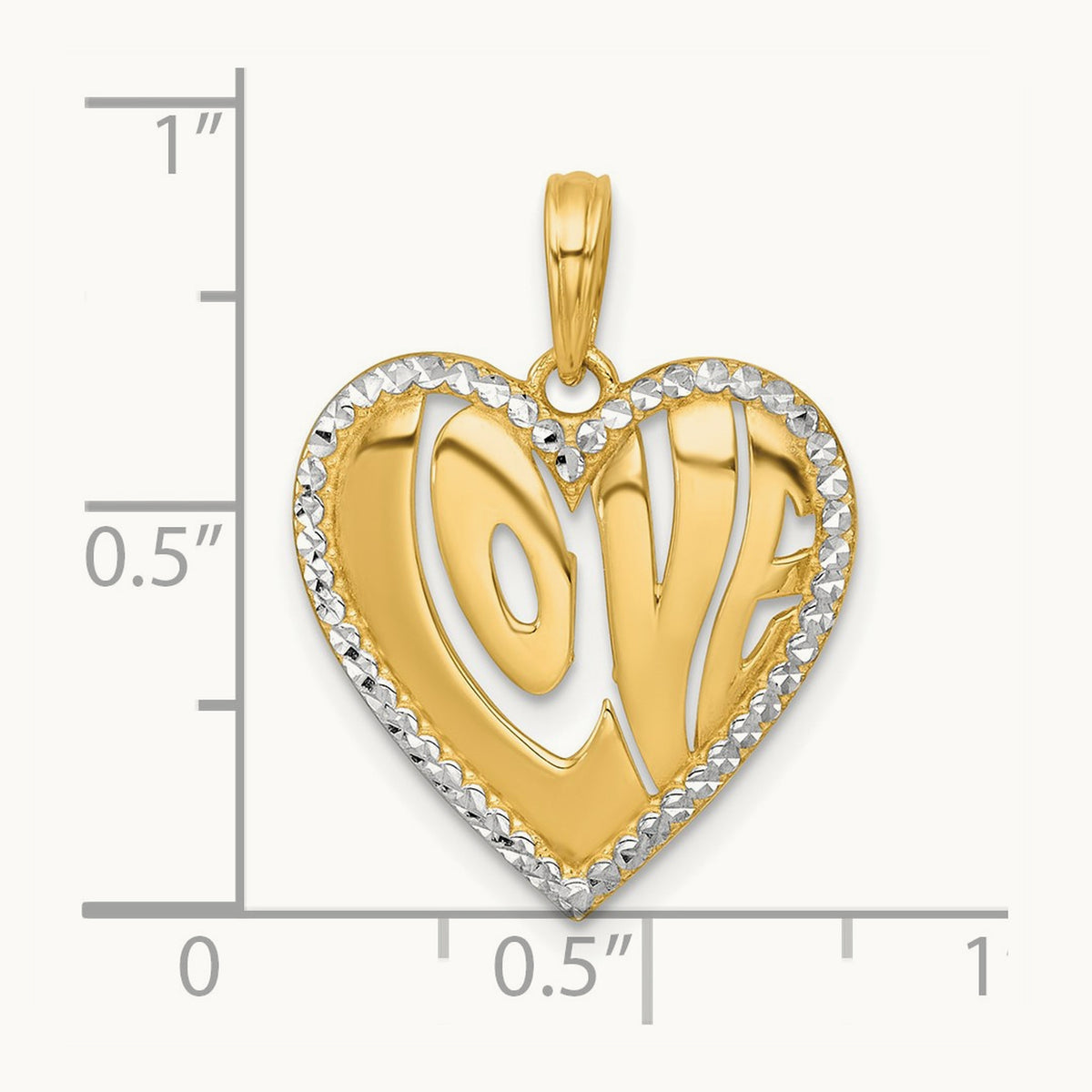 Polished LOVE In Heart Charm, 14K with White Rhodium