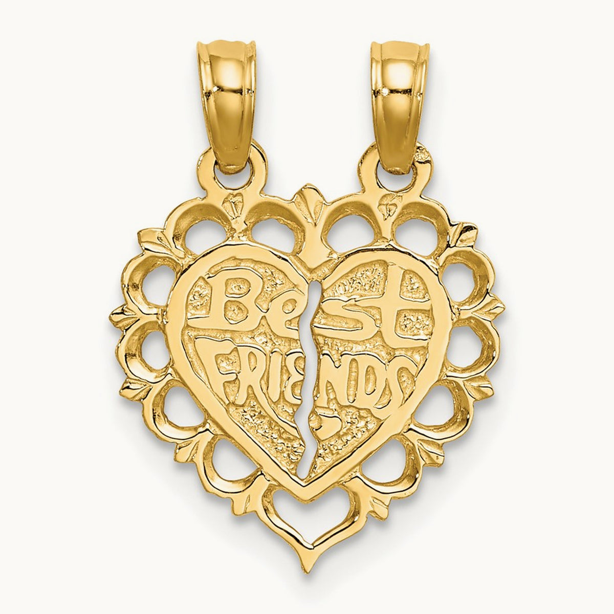 BEST FRIEND 2 Piece Break-Apart Heart Charm — 14K Yellow Gold