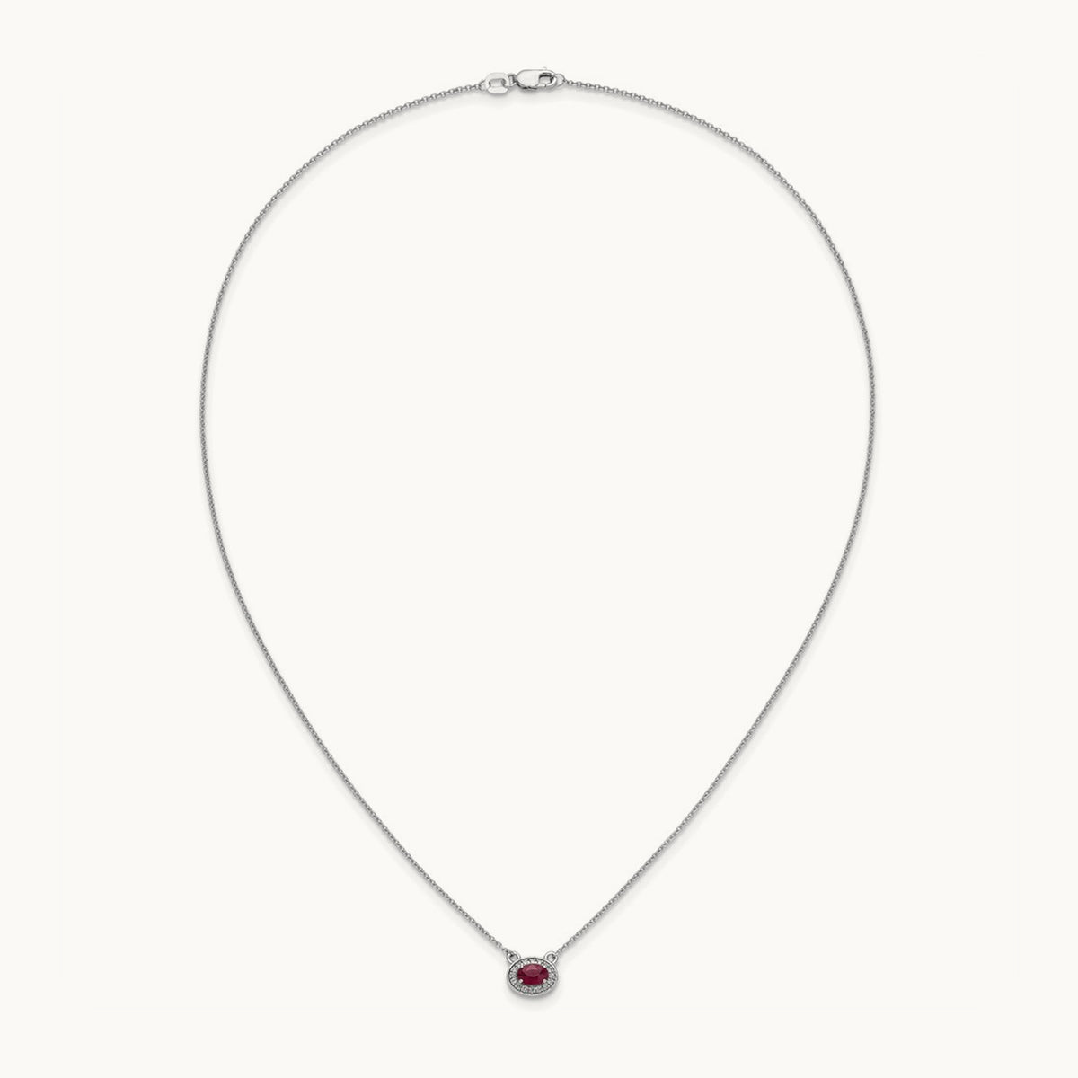 Diamond and Oval Ruby 18 inch Necklace, 14K White Gold