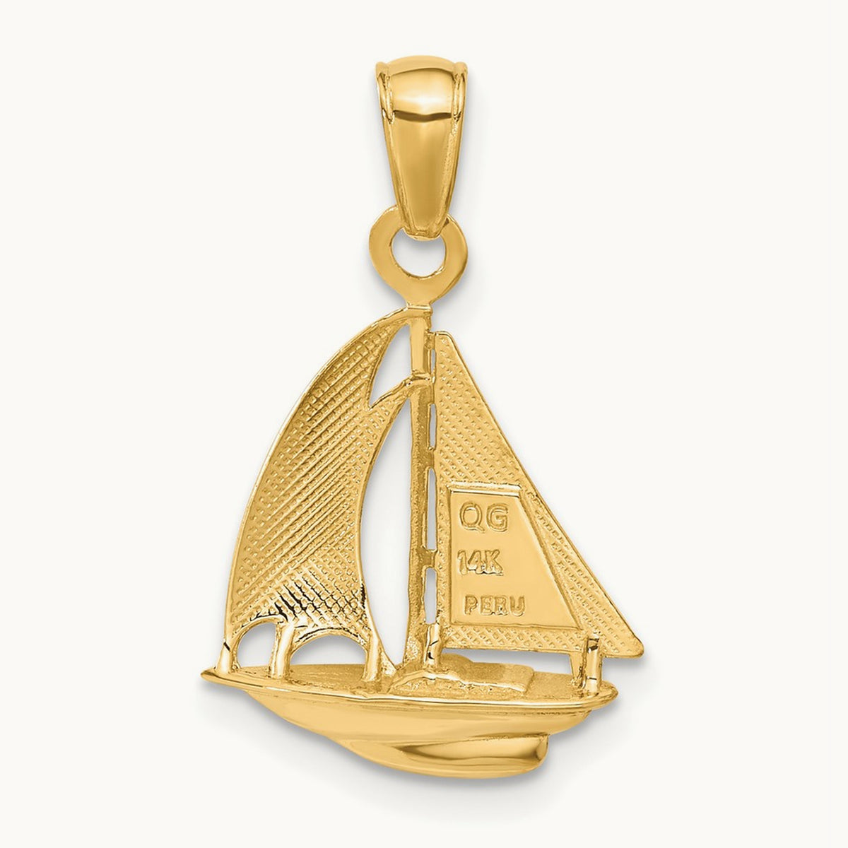 Polished Open-Backed Sailboat Pendant, 14K