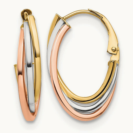 Tri-color Polished Hoop Earrings — 10K Tri-Tone Gold