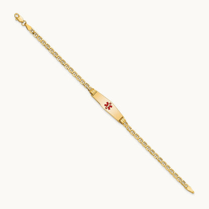 Medical Semi-Solid Soft Diamond Shape Red Enamel Anchor ID Bracelet, 14K