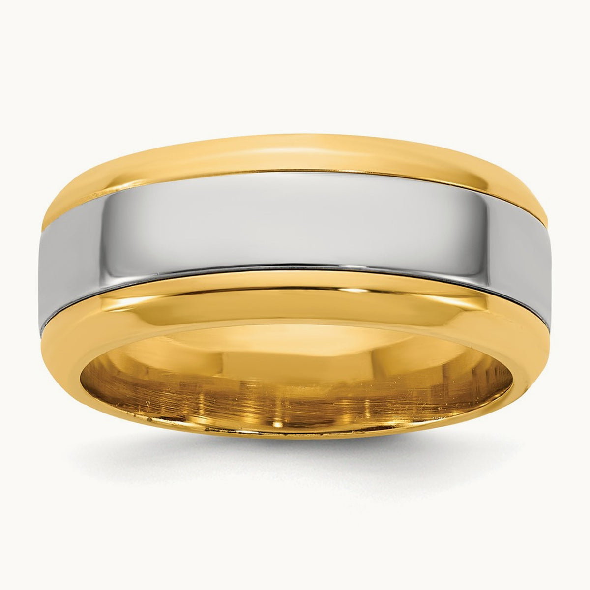 Y/W Beveled Edge Wedding Band, 8mm, 14K Two-tone
