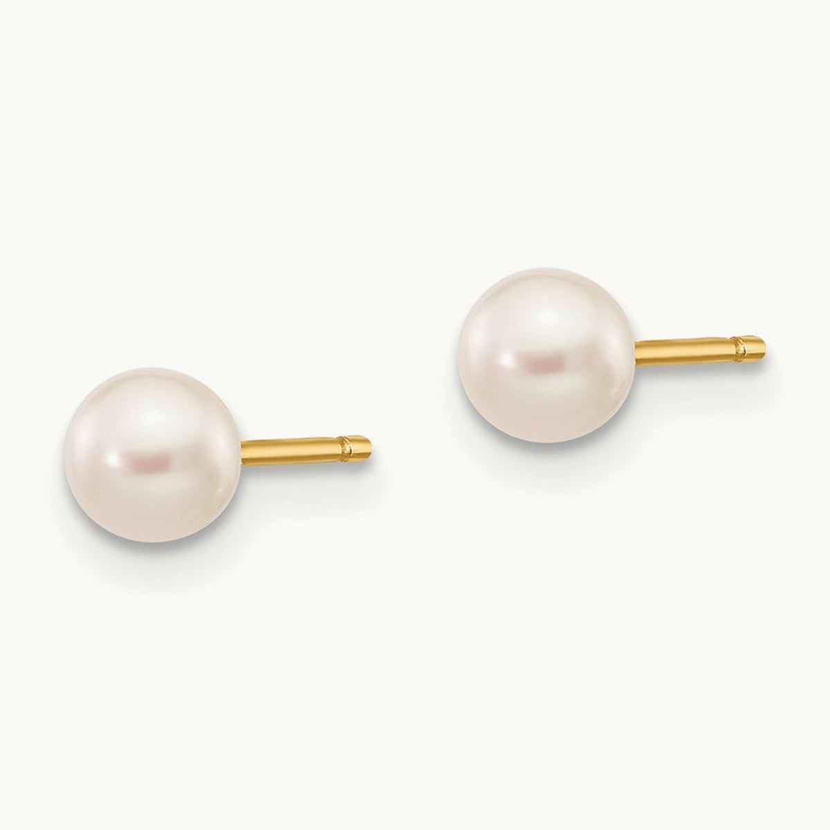 4- White Round Freshwater Cultured Pearl Stud Post Earrings, 5mm, 14K