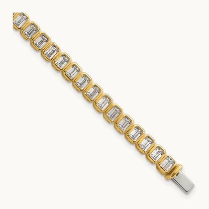 Emerald Bezel Tennis Bracelet, 6.50 ct tw Lab-Grown Diamond — 14K Yellow Gold