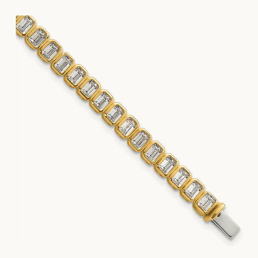 Emerald Bezel Tennis Bracelet, 6.50 ct tw Lab-Grown Diamond — 14K Yellow Gold