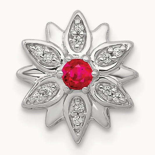 1/20ct. Diamond and Ruby Flower Chain Slide, 14K White Gold