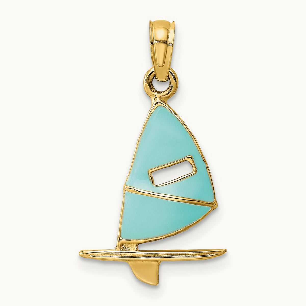 Aqua Enameled Windsail Surf Board Charm, 14K