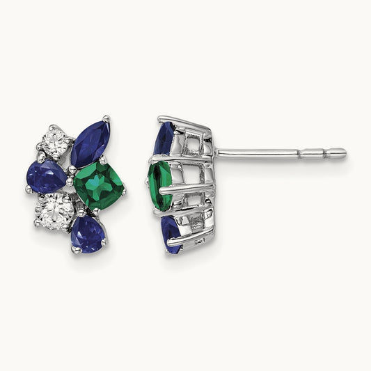 Created Emerald Post Earrings, 0.20 ct tw Lab-Grown Diamond
