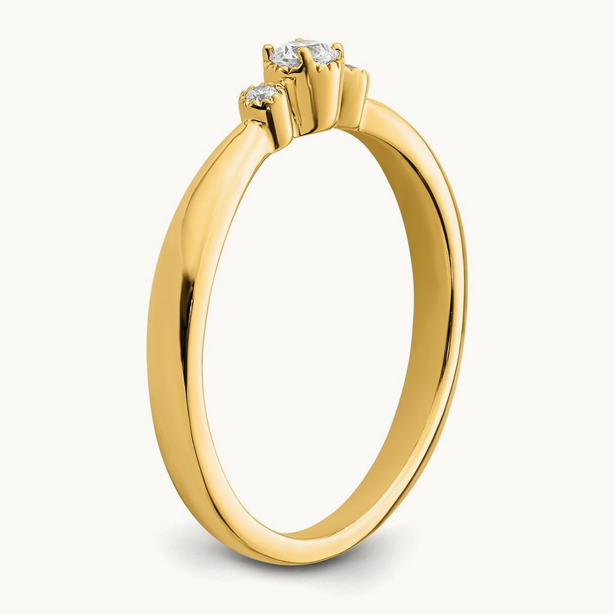 Petite Beaded Edge Round Complete Diamond Ring — 14K Yellow Gold, 0.1 ct, 7