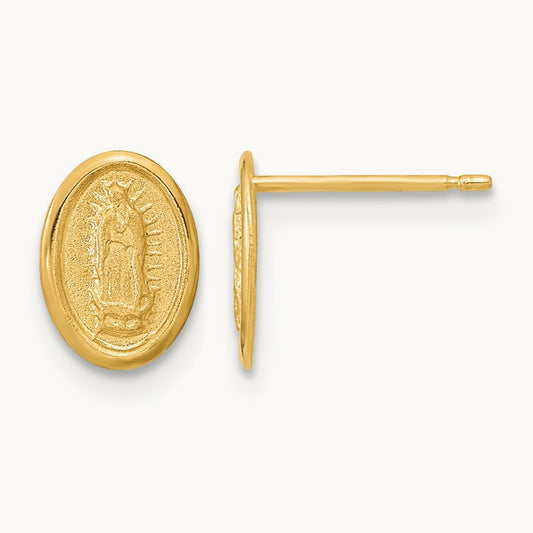 Polished Our Lady of Guadalupe Post Earrings, 14K