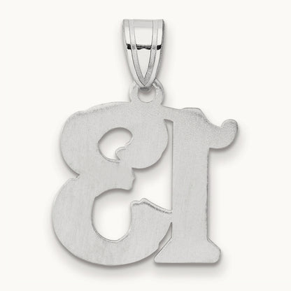 Polished Etched Number 13 Pendant, 14K White Gold