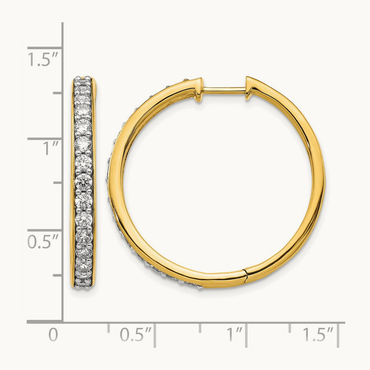 Diamond Hinged Hoop Earrings — 14K Yellow Gold, 29mm, 1.5 ct