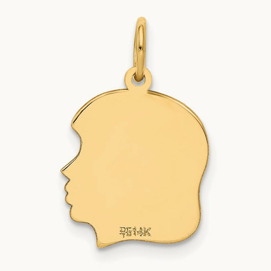 Plain Medium .009 Gauge Facing Right Engravable Girl Head Charm — 22mm