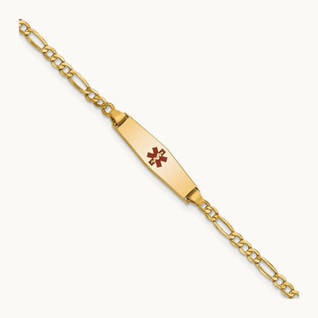 Medical Semi-Solid Soft Diamond Shape Red Enamel Figaro ID Bracelet, 14K