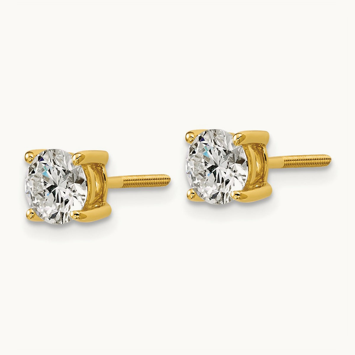 Round Heavyweight Stud Earrings, 0.10-7.00 ct tw Lab-Grown Diamond — 1 1/2 ct, VS (Best), screwback, 18K Yellow Gold