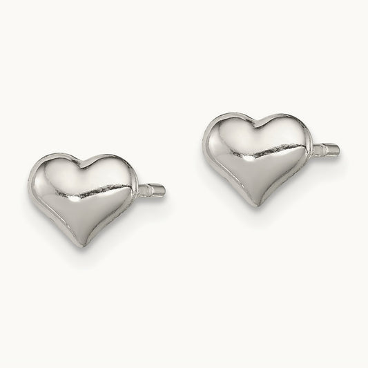 Polished Heart Post Earrings w/Pink Gift Pouch, Sterling Silver