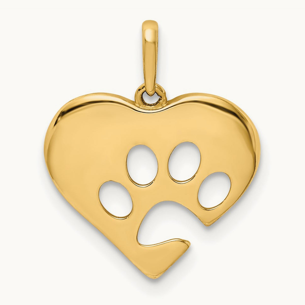 Polished Heart w/Paw Print Pendant, 14K