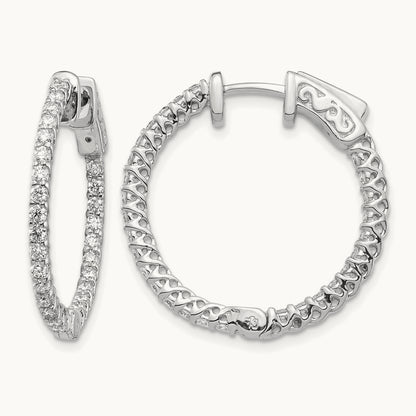 Diamond Round Hoop w/Safety Clasp Earrings, 14K White Gold