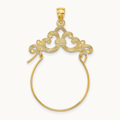 Fleur de Lis Scroll Framed Charm Holder, 14K