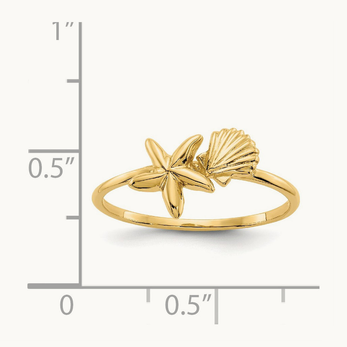Polished Shell & Starfish Ring, 14K