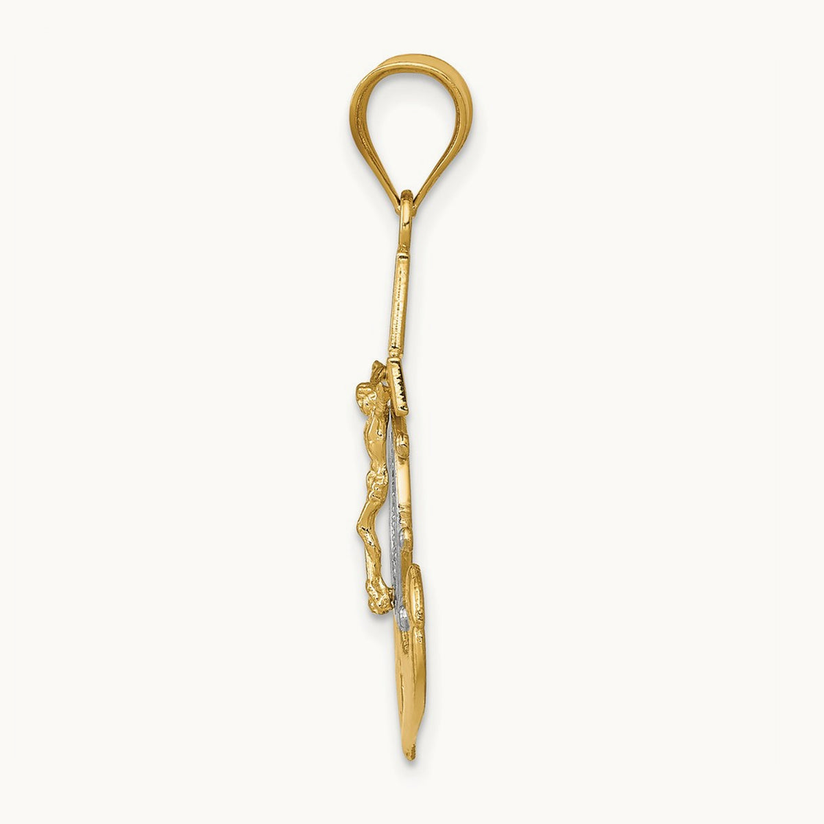 w/Rhodium Diamond-cut Mariners Crucifix Pendant, 14K