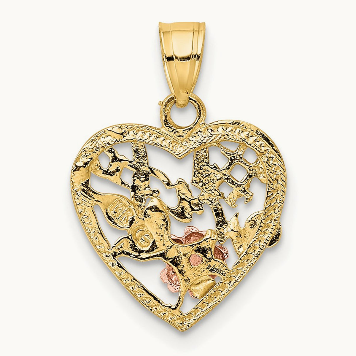 w/White Rhodium #1 WIFE In Heart w/Flower Charm, 14K Two-tone