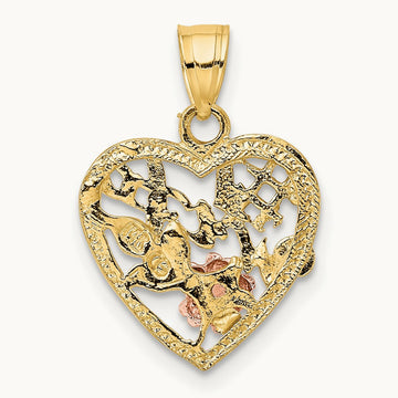 w/White Rhodium #1 WIFE In Heart w/Flower Charm, 14K Two-tone