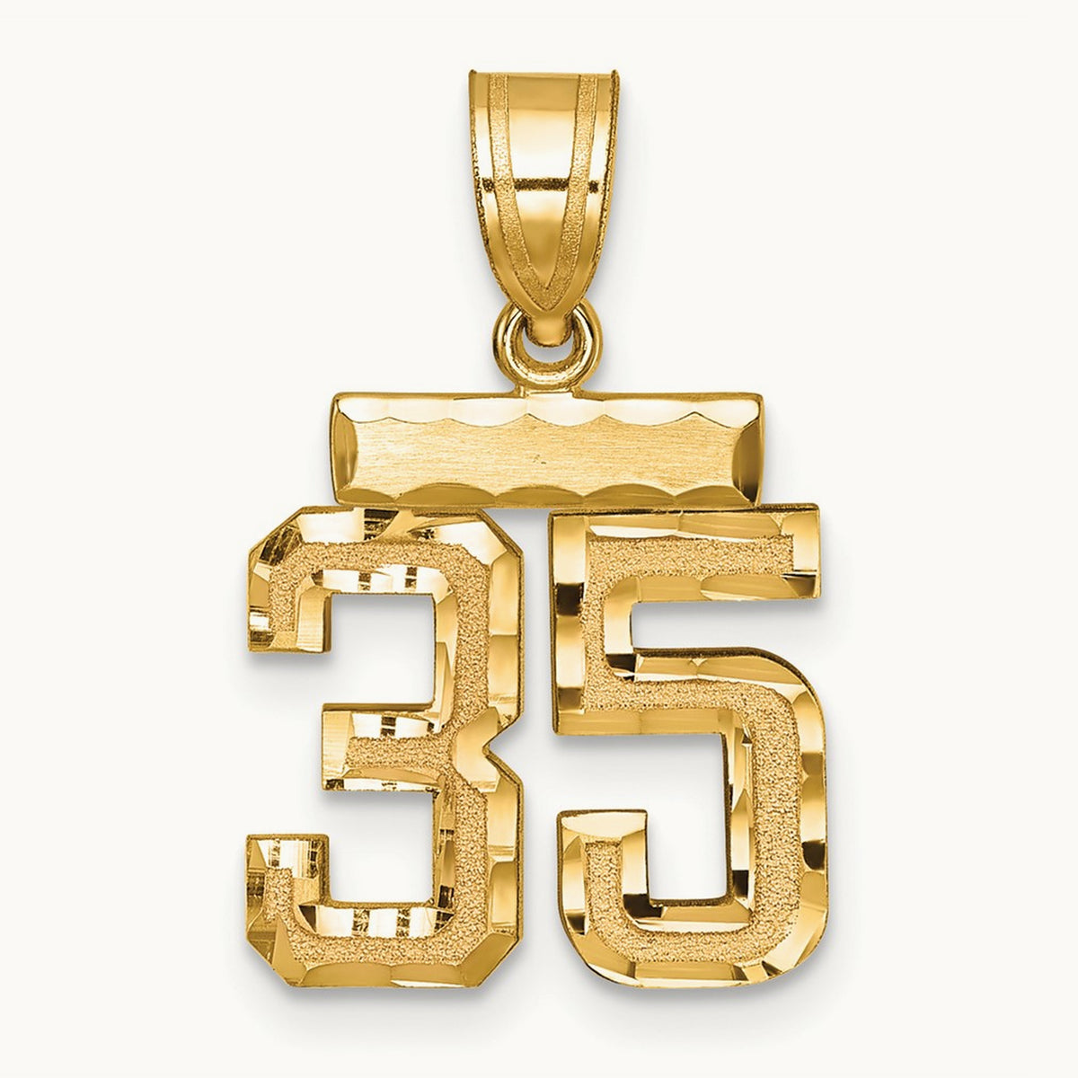 Small Brushed Diamond-cut Number 35 Charm — 14K Yellow Gold