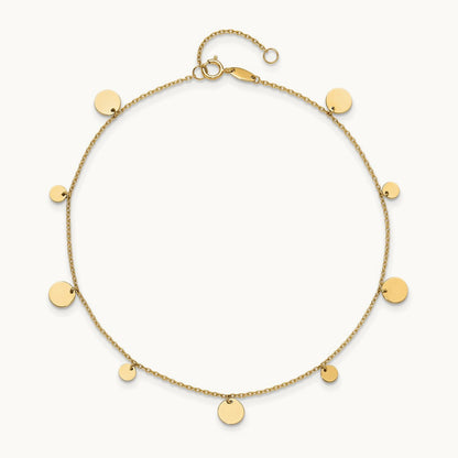 Polished Circles 9in Plus 1in ext. Anklet, 14K