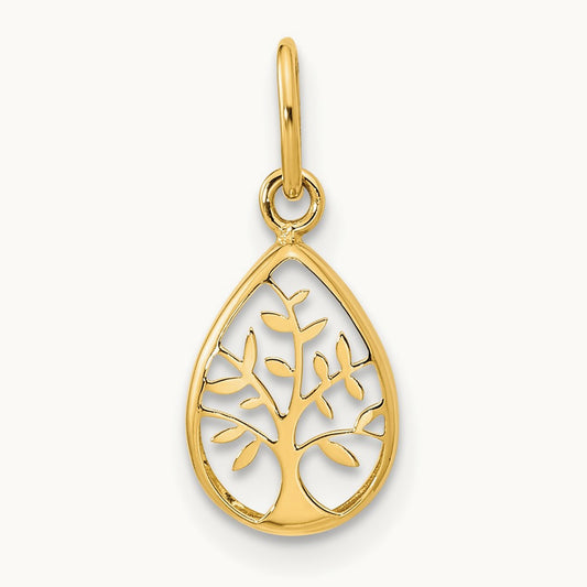 Polished Teardrop Tree Of Life Pendant, 14K