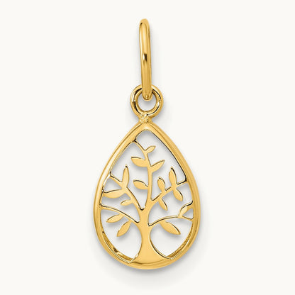 Polished Teardrop Tree Of Life Pendant, 14K