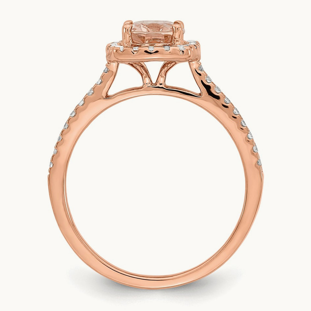 Morganite Diamond Halo Complete Engagement Ring, 14K Rose Gold