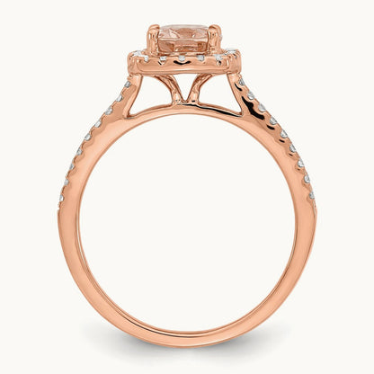 Morganite Diamond Halo Complete Engagement Ring, 14K Rose Gold