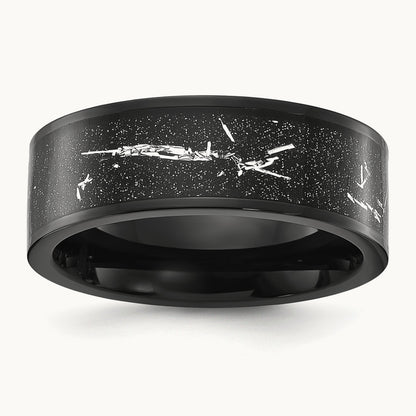 Polished Black IP-plated w/Black and Silver Foil Inlay Band, 8mm, Titanium