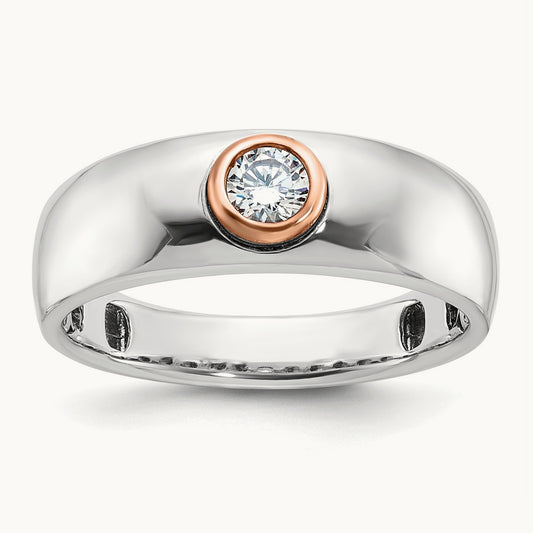 White/Rose Gold IBGoodman Men's Diamond Complete Ring, 14K Two-tone