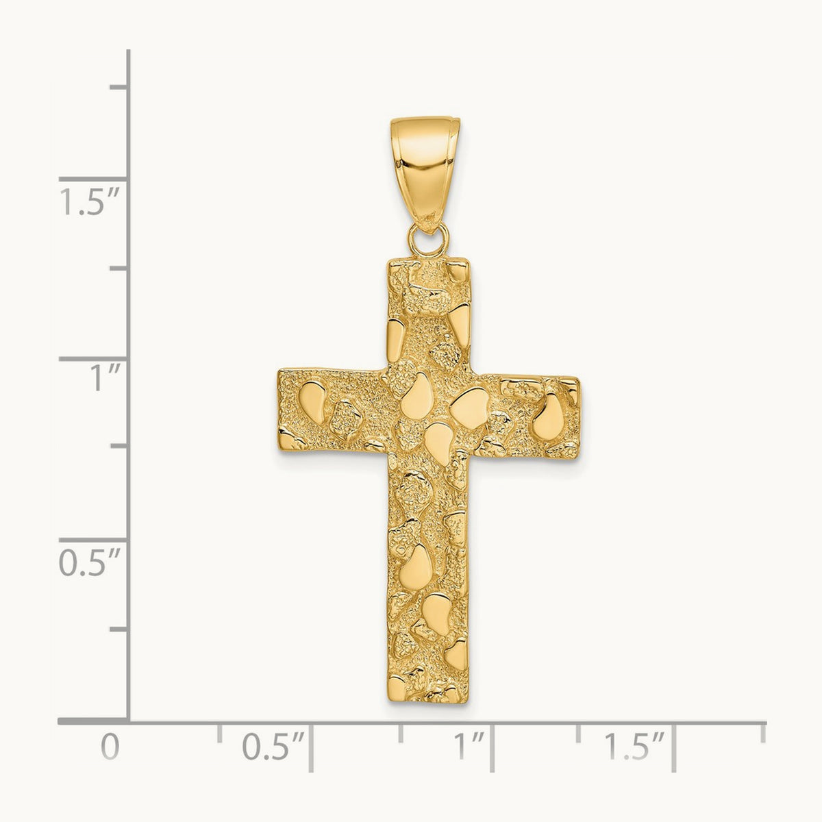 Polished/Textured Nugget Style Cross Pendant — 14K Yellow Gold