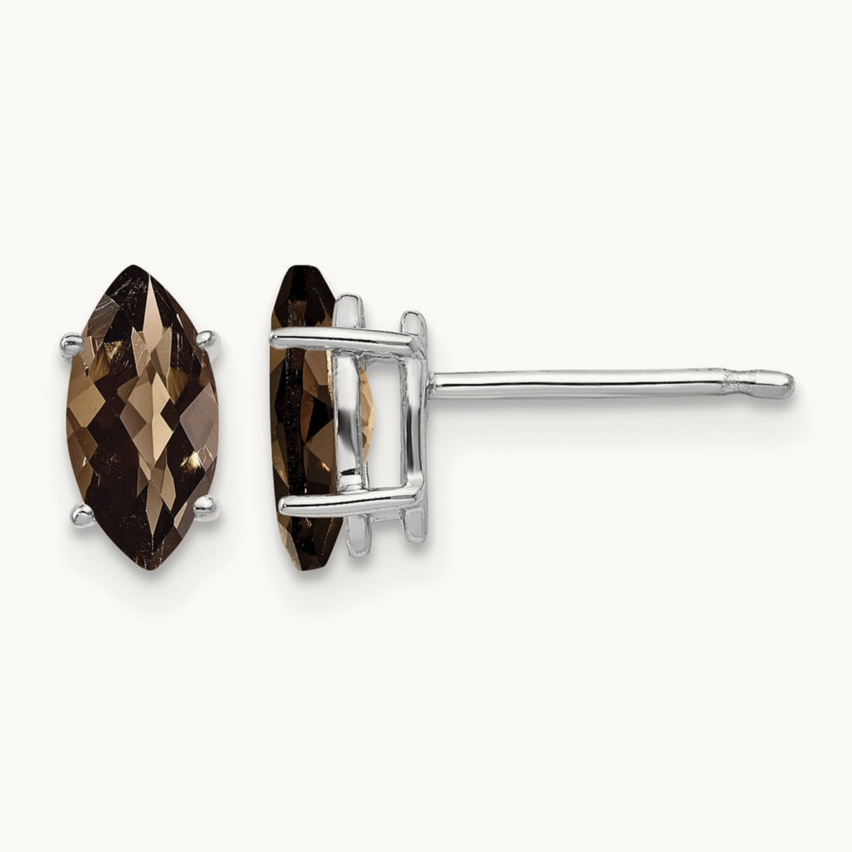 8x4mm Marquise Checker-Cut Smoky Quartz Earring, 14K White Gold