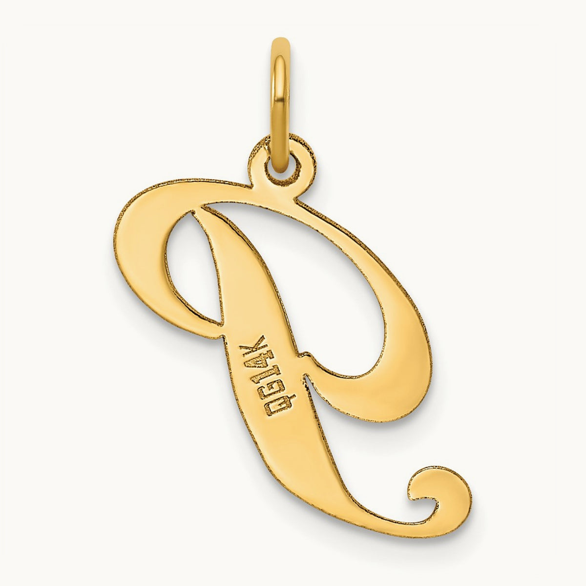 Medium Fancy Script Initial Charm — 14K Yellow Gold, P