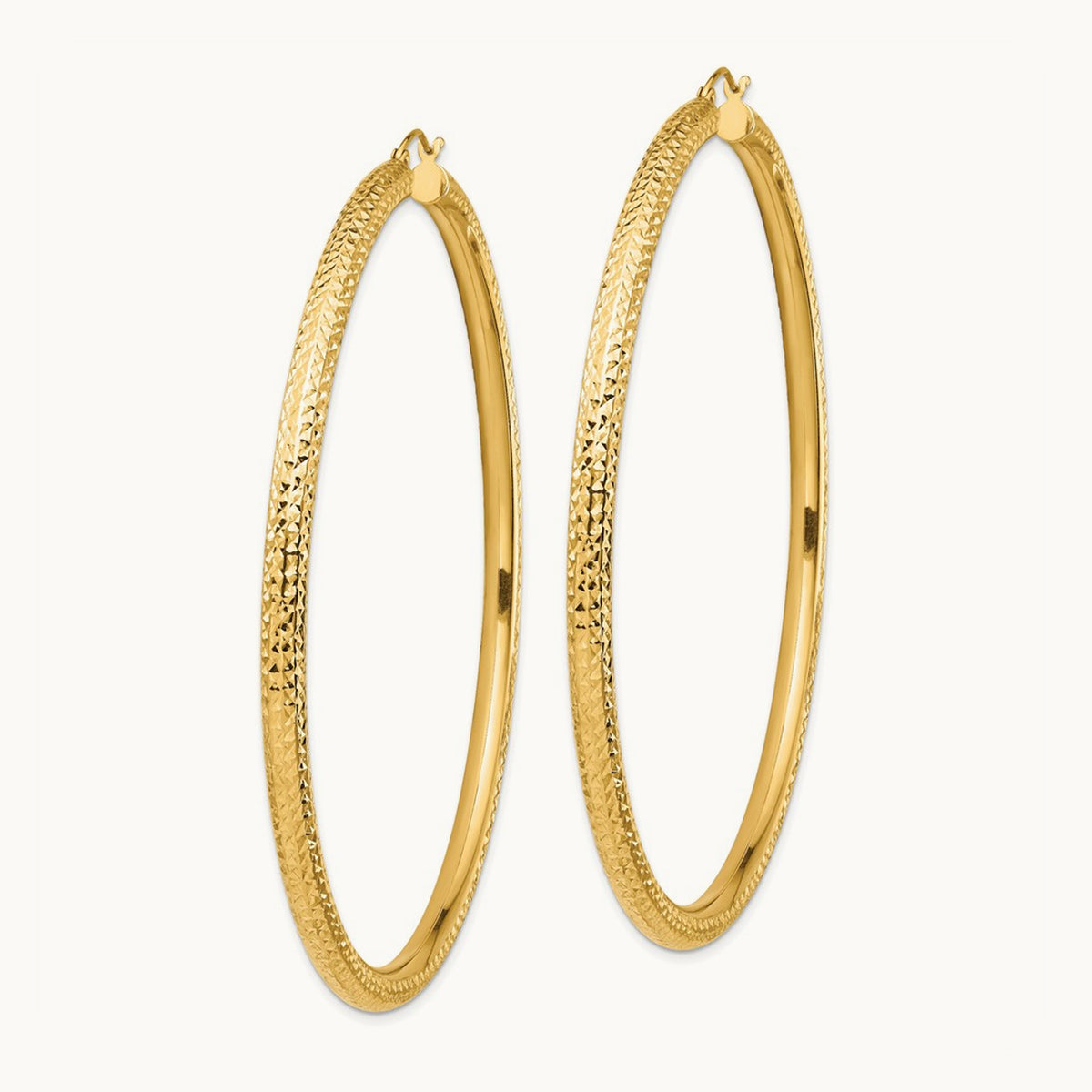 Diamond-cut Lightweight Tube Hoop Earrings — 14K Yellow Gold, 4x80mm