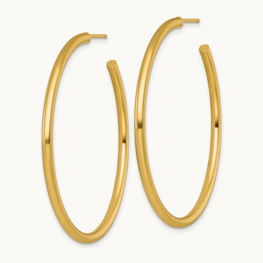 2.5 x Polished Post Hoop Earrings, 50mm, 14K