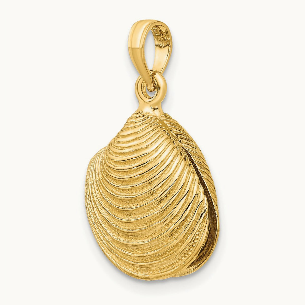 3-D Textured Clam Shell Charm, 14K