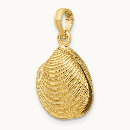 3-D Textured Clam Shell Charm, 14K