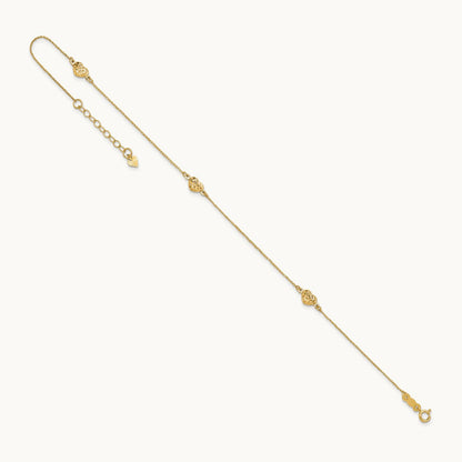 Puff Heart 9in Plus 1in ext. Anklet, 14K